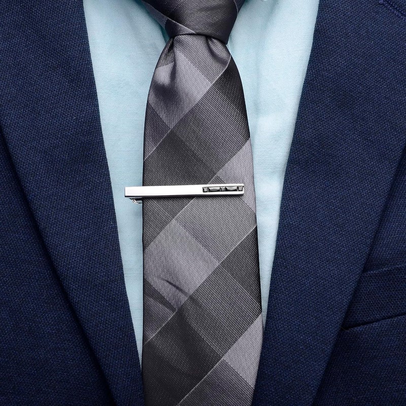 Jonwo Men's Crystal Tie Clip Silver Tone Tie Bar for Gentleman Regular Necktie Tie Clip for Business Anniversary - Image 2